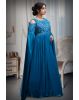 Navy Blue Cold Shoulder Gown With Extended Cape Sleeve Details