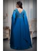Navy Blue Cold Shoulder Gown With Extended Cape Sleeve Details