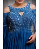 Navy Blue Cold Shoulder Gown With Extended Cape Sleeve Details