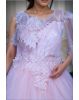 Pastel Peach Layered Net Gown With Detailed Work In Yoke Part