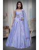 Pastel Mauve Satin Lycra Gown With Floral Embellishment