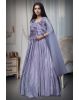 Pastel Mauve Satin Lycra Gown With Floral Embellishment