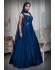 Dark Blue Pre Wedding Gown With Stone Work Details In Yoke Portion And Transparent Waist Line Details