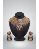 Ethnic Indian Traditional Gold Plated Kundan Jewellery Set With Ruby Red Stone And Beads Detailing