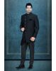 Asymmetrical Cut Jacquard In Black Indowestern