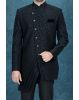 Asymmetrical Cut Jacquard In Black Indowestern