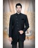 Asymmetrical Cut Jacquard In Black Indowestern