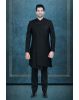 Hand-Stone Suiting Fabric In Black Indowestern