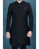 Hand-Stone Suiting Fabric In Black Indowestern
