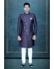 Asymmetrical Cut  Jacquard In Blue Indowestern
