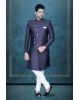 Asymmetrical Cut  Jacquard In Blue Indowestern