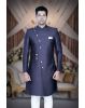 Asymmetrical Cut  Jacquard In Blue Indowestern