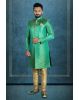 Plain Hem Brocade In Light green With Gold Print Sherwani