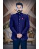 Navy Blue Jodhpuri Using Jaquard Embossed