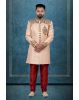 Hand Dubka Embroidered Blended Fabric In Beige Sherwani