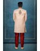 Hand Dubka Embroidered Blended Fabric In Beige Sherwani