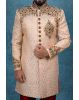 Hand Dubka Embroidered Blended Fabric In Beige Sherwani