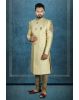Zardozi And Thread Embroidery Imported Synthetic Fabric Beige Sherwani