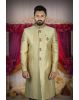 Zardozi And Thread Embroidery Imported Synthetic Fabric Beige Sherwani