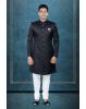 Patterned Imported Synthetic Fabric In Black  Sherwani
