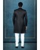 Patterned Imported Synthetic Fabric In Black  Sherwani