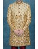 Embroidery Hand-Stone Dupion Silk Fabric In Cream-Gold Sherwani