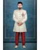 Hand Zarkan Embroidered Brocade Silk In Cream Sherwani