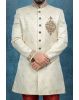 Hand Zarkan Embroidered Brocade Silk In Cream Sherwani