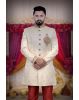 Hand Zarkan Embroidered Brocade Silk In Cream Sherwani