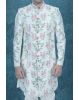 Embroidery Dupion Silk Fabric In Cream-White Sherwani