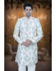 Embroidery Dupion Silk Fabric In Cream-White Sherwani