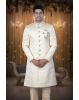 Hand Dubka Embroidered Imported Synthetic Fabric In Light Golden Sherwani
