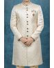 Hand Dubka Embroidered Imported Synthetic Fabric In Light Golden Sherwani