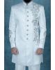 Hand Zarkan Embroidered Jacquard Fabric In Off-white Sherwani
