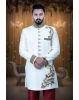 Multi Thread And Hand Zarkan Embroidered  Raw Silk In Off White Sherwani