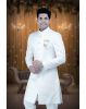 Patterned Imported Synthetic Fabric In White Sherwani