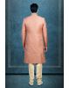 Hand Dubka Embroidered Imported Synthetic Fabric In Peach   Sherwani