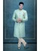 Zardozi And Thread Embroidery Imported Synthetic Fabric In Pista Green Sherwani