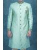 Zardozi And Thread Embroidery Imported Synthetic Fabric In Pista Green Sherwani