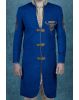 Hand Zarkan Embroidered Blended Fabric In Royal Blue And Golden Sherwani