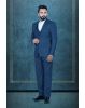 3 Pcs Poly Viscose Spandex In Blue 3Pc Suit