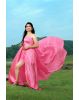 Rose Pink Sleeveless Flarey  Gown  With Minimal yoke