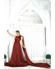 Rosewood Sleeveless Gown with Pleated Shoulder Extended Tail