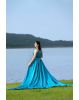 Iris Blue Sleeveless Gown with Three Panels Attached From the Waist area