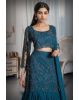 Teal Blue Intricate Sequin Detailed Mermaid Cut Lehenga With Same Color Crop Top And Dupatta