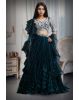 Dark Teal Blue Frilled Pre Wedding Lehenga With Stone Work Detailed Crop Top And Frilled Dupatta