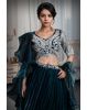 Dark Teal Blue Frilled Pre Wedding Lehenga With Stone Work Detailed Crop Top And Frilled Dupatta
