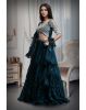Dark Teal Blue Frilled Pre Wedding Lehenga With Stone Work Detailed Crop Top And Frilled Dupatta