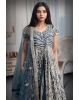 Dark Blue Cold Shoulder Anarkali Lehenga With Same Color Dupatta