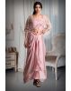 Salmon Pink Draped Indowestern With Stone Work Cape Details